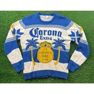 Corona Extra Beer Ugly Christmas Sweater Mens XL Blue White La Cerveza Mas Fina